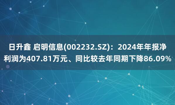 日升鑫 启明信息(002232.SZ)：2024年年报净利润为407.81万元、同比较去年同期下降86.09%