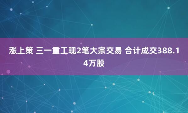涨上策 三一重工现2笔大宗交易 合计成交388.14万股
